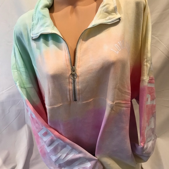 NEW VICTORIAS SECRET PINK VARSITY HALF ZIP RARE COLOR FREYA TIE DYE NWT - Picture 4 of 7